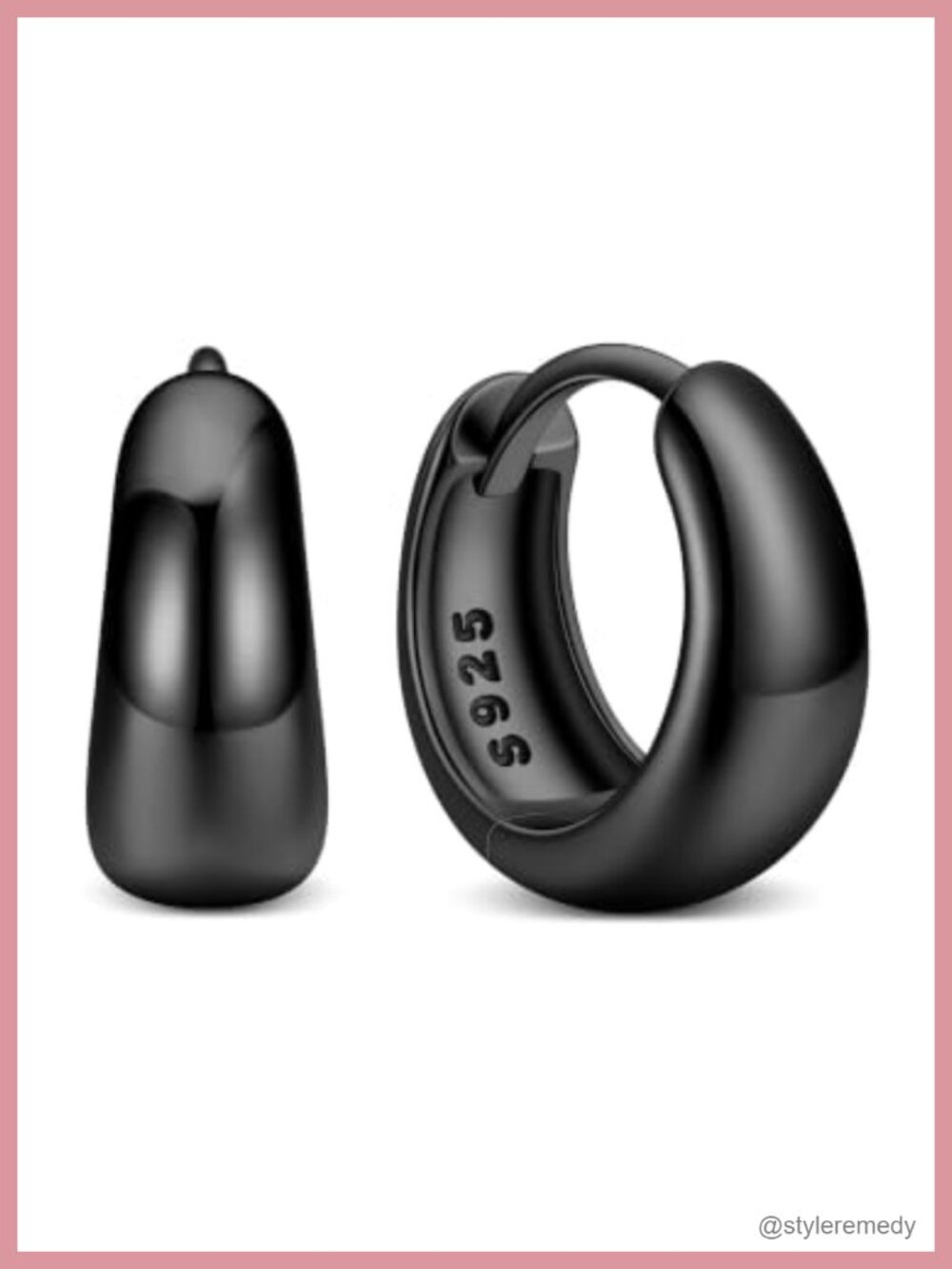 Black Huggie Hoop Earrings 8MM Sterling Silver Lever Back Small Hoops